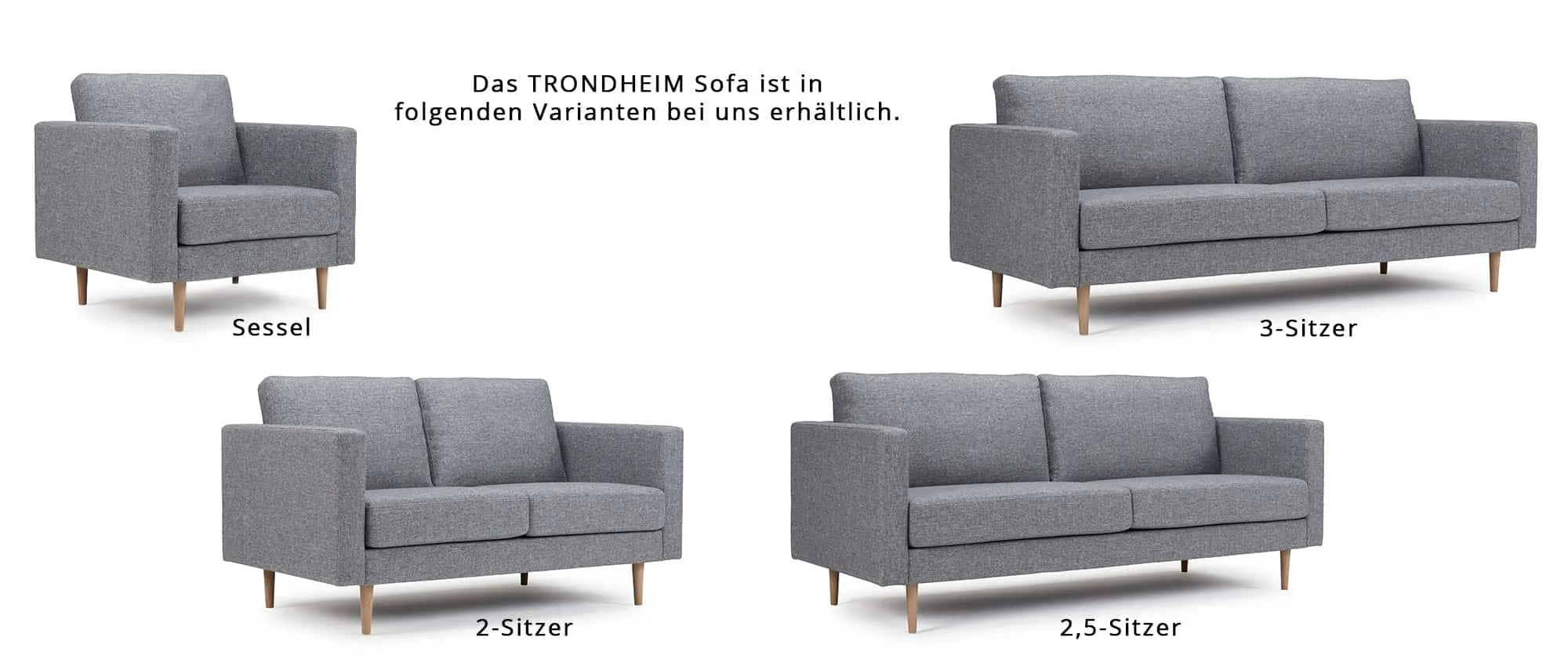 Das TRONDHEIM Designer Sofa gibt es auch als 2-Sitzer, 2,5-Sitzer, 3-Sitzer und als Sessel