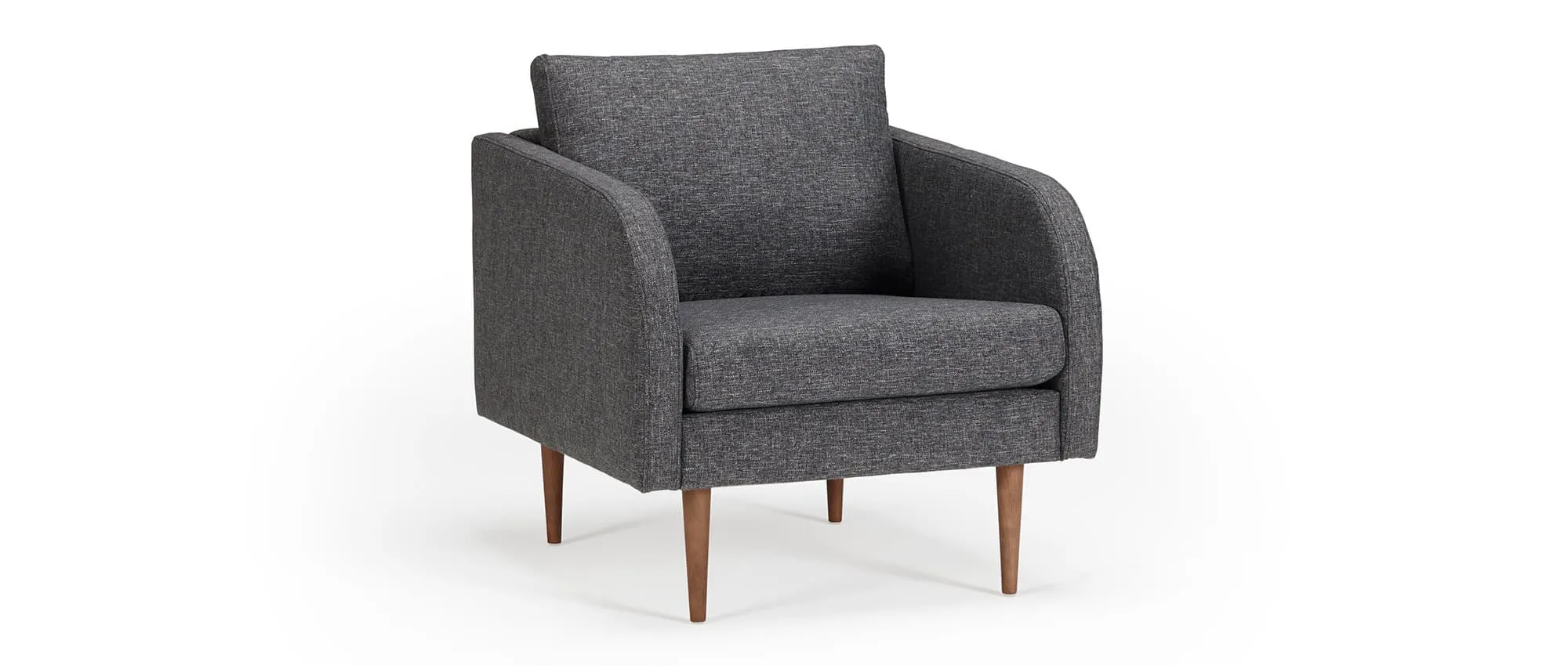 Der BERGEN Designer Sessel mit dunkelbraun gebeizten Eichenholzfüßen