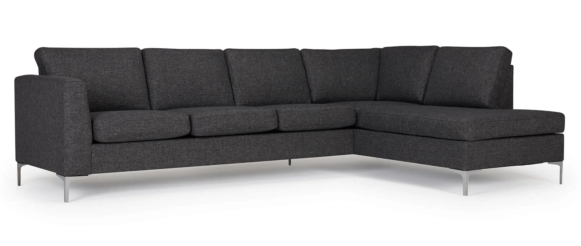 Hier das TRELLEBORG 3-Sitzer Designer Sofa mit Eckanbau rechts, schräger Armlehne und Chromfüßen