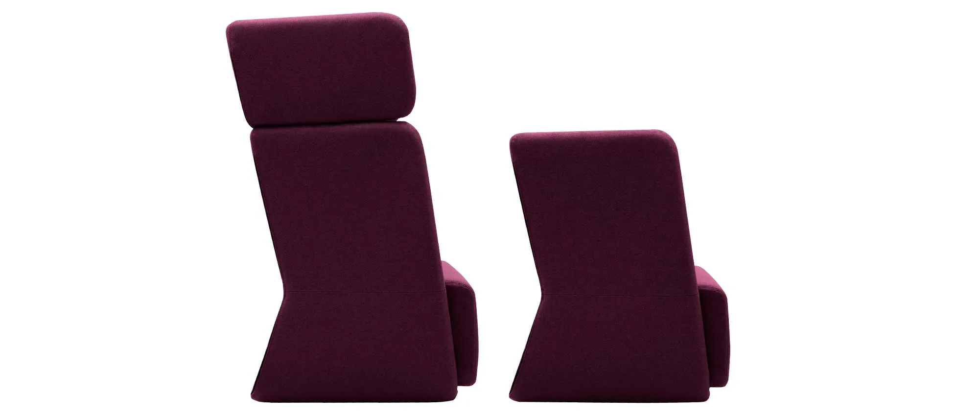 Links BASKET Sessel von Softline mit hoher Rückenlehne, rechts mit niedriger Rückenlehne