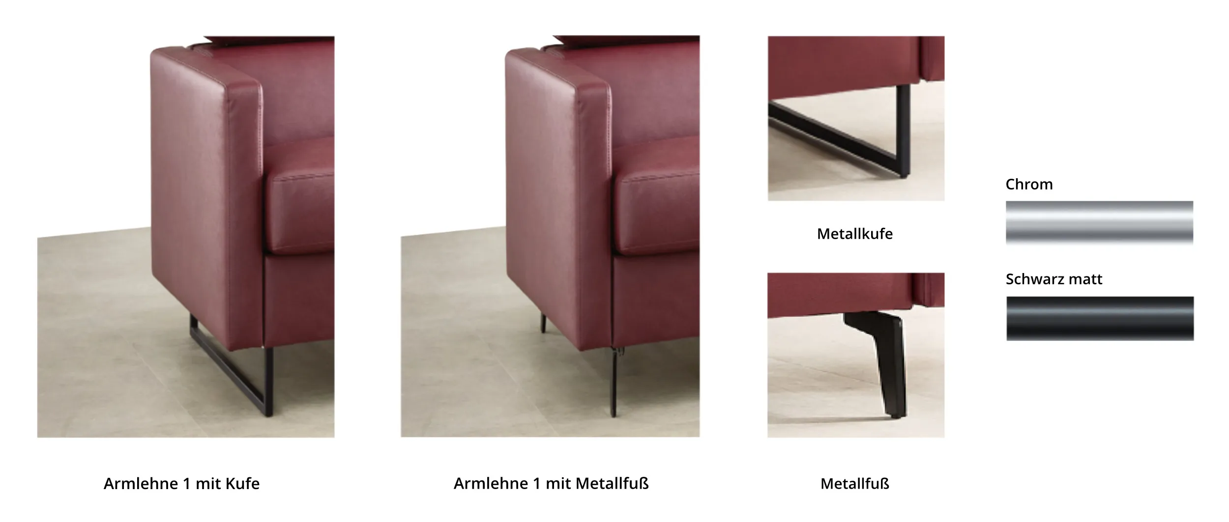Schlafsofa NÜRNBERG DELUXE ist mit Metallfüßen oder Metallkufen erhältlich