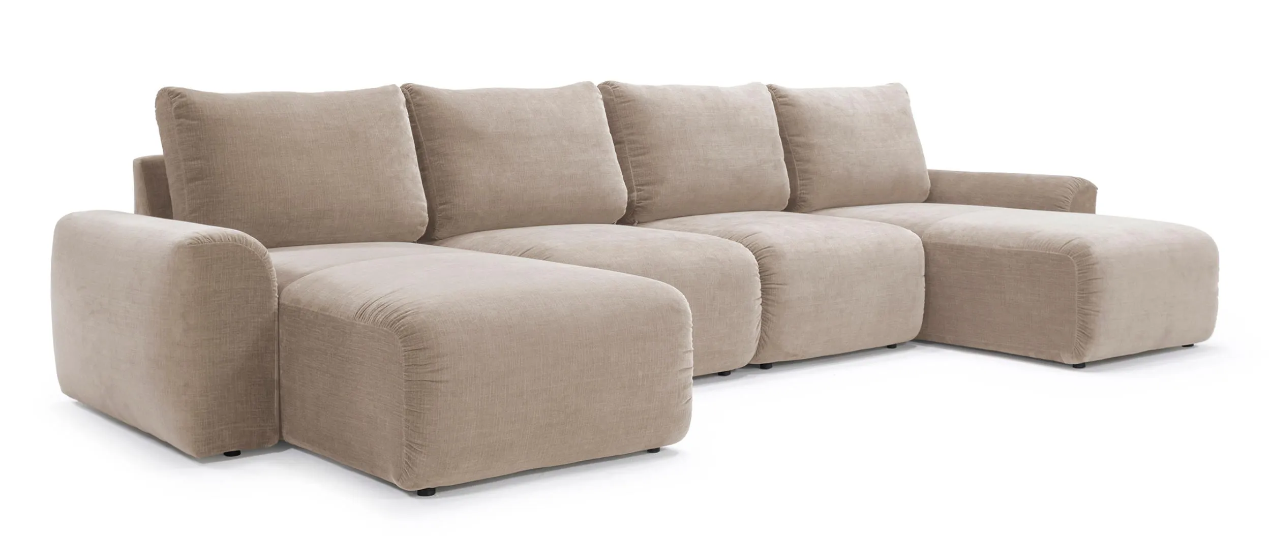 Das Innovation NORUM Schlafsofa in U-Form mit zwei Longchairs und CHUNKY Armlehnen – hier im regulären Stoff Esina Mocha (417)
