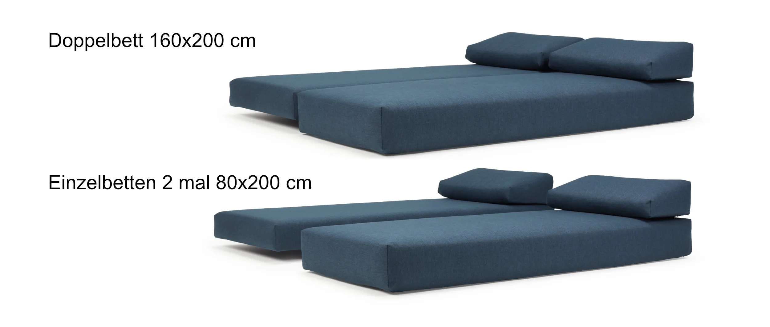 Als Doppelbett (160x200 cm) oder als zwei Einzelbetten je 80x200 cm nutzbar