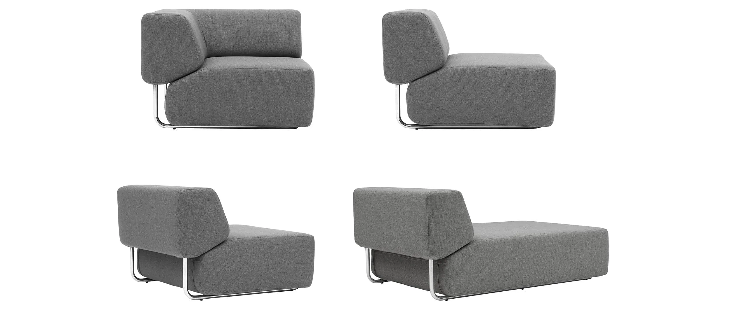 Die verschiedenen Module: NOA Eck- und Einzelelement (oben) sowie Chaiselongue (unten rechts)