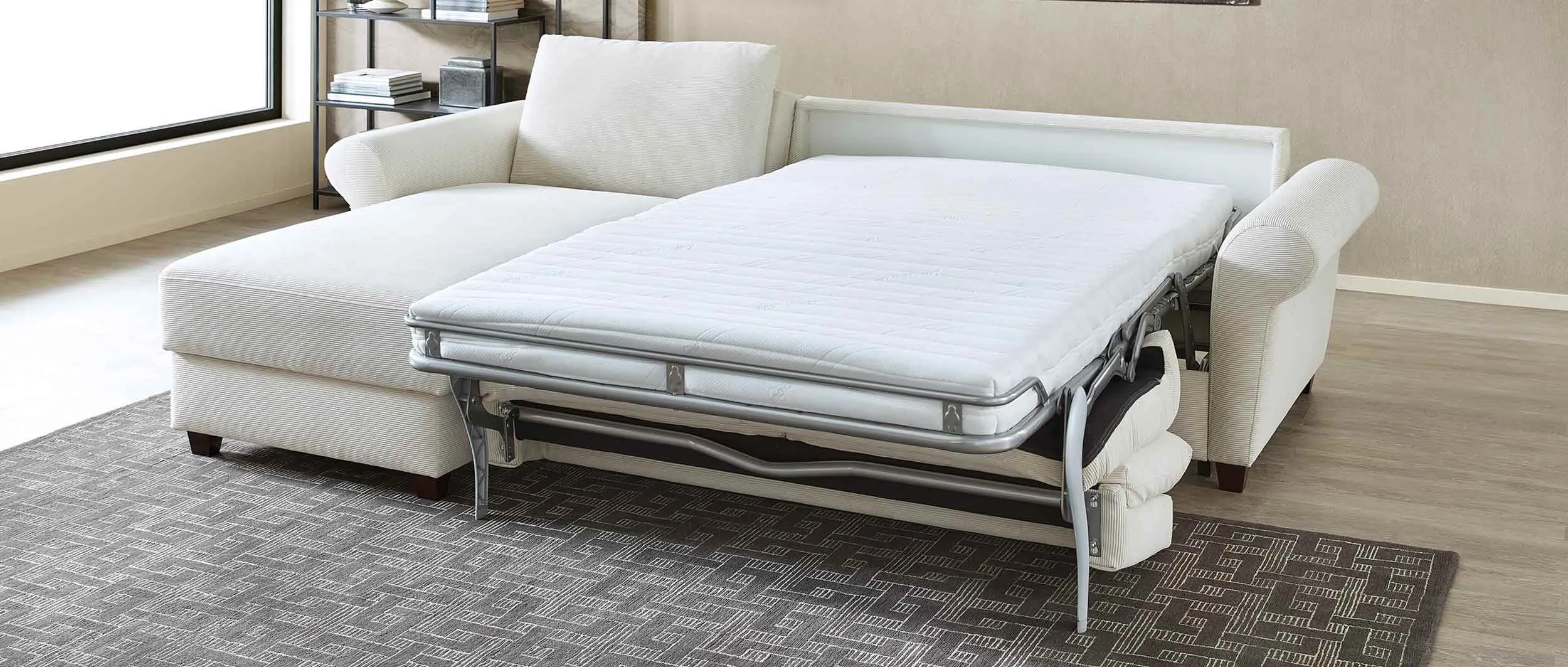 Das FREIBURG DELUXE Eckschlafsofa mit Matratze und Lattenrost erhältlich