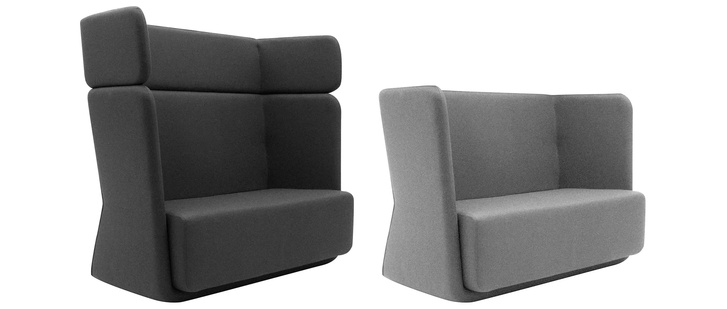 Das BASKET Designer Sofa, links in grau, rechts in hellgrau