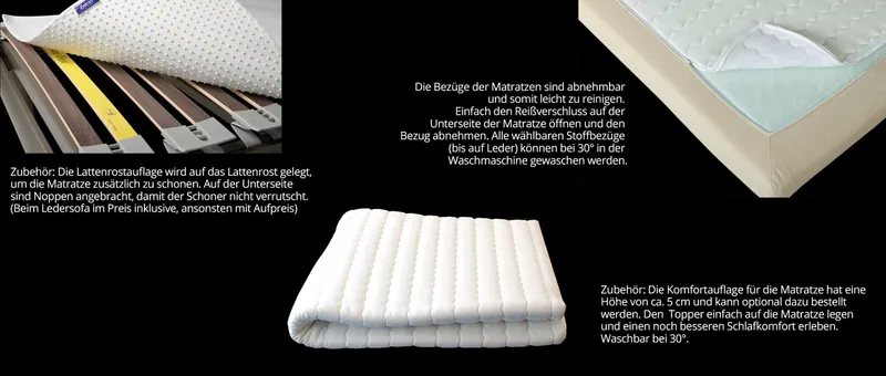 Das Zubehör zum DOPPIO Schlafsofa mit schnellerer Lieferzeit ist optional erhältlich - die Lattenrostauflage ist bereits im Preis inbegriffen