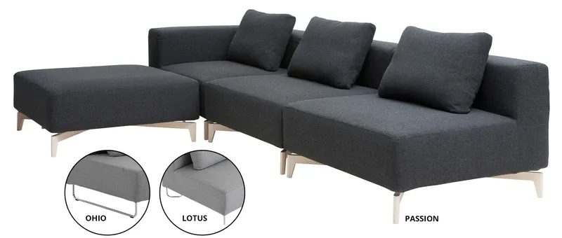 Für das LOTUS / PASSION / OHIO Modulsofa von Softline stehen verschiedene Füße zur Auswahl