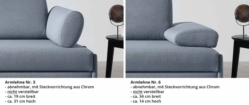 Für das WIEN DELUXE Schlafsofa steht Ihnen eine Auswahl an 2 verschiedenen Armlehnen zur Verfügung