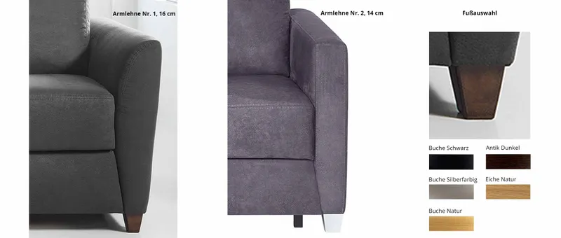 HEIDELBERG DELUXE Schlafsofa mit verschiedenen Armlehnen und Holzfüßen