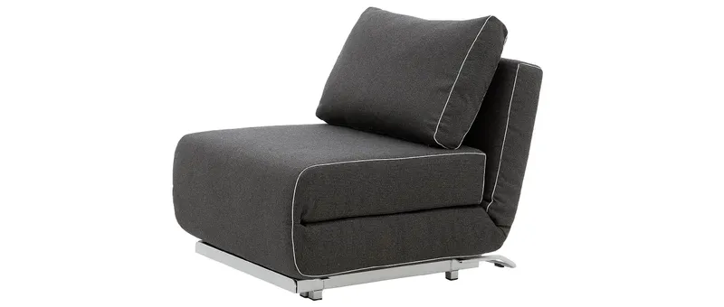 Der CITY Sessel von Softline wird durch Ausklappen zum Gästebett - hier Stoff Vision - Schwarz-Khaki (443) mit grauem Keder