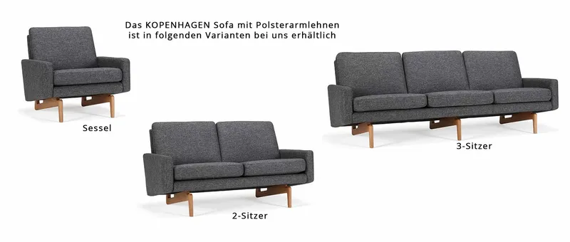 Der Hocker passt auch perfekt zum Model KOPENHAGEN mit Polsterarmlehnen