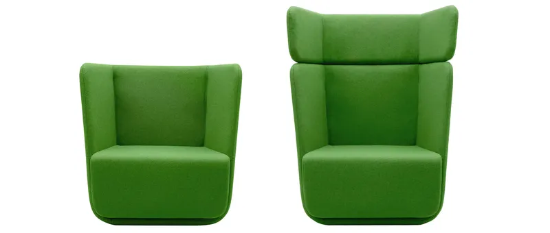 Der BASKET Sessel von Softline, beide im Wollstoff Filz - Grün Melange (848)