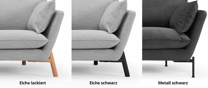 Wählen Sie beim HALDEN Designer Sofa zwischen Holz- oder Metallfüßen
