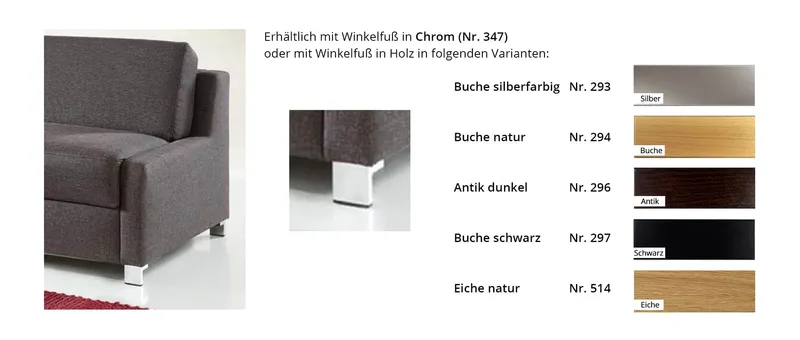 Das FLENSBURG DELUXE Schlafsofa mit schönen Winkelfüßen aus Chrom oder Holz