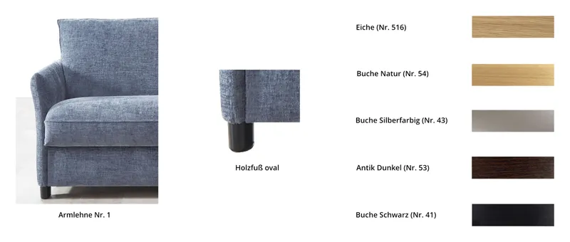 ROSTOCK DELUXE Bettsofa mit Holzfüßen in verschiedenen Farben