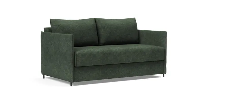 Das LUOMA Schlafsofa von Innovation mit Armlehnen im Stoff Avella Pine Green (281)