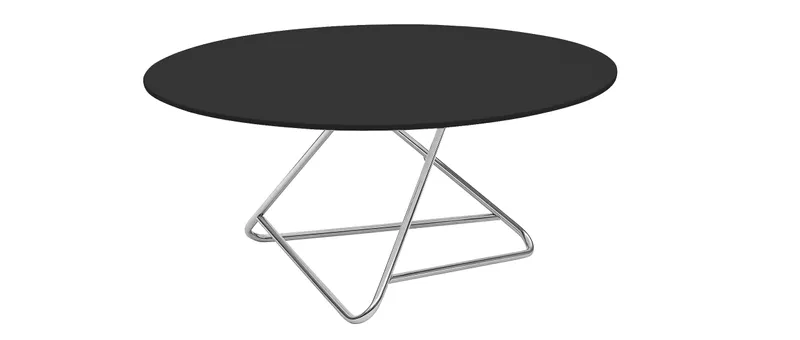 Der TRIBECA Tisch von Softline hier mit schwarzer Tischplatte und Chromgestell
