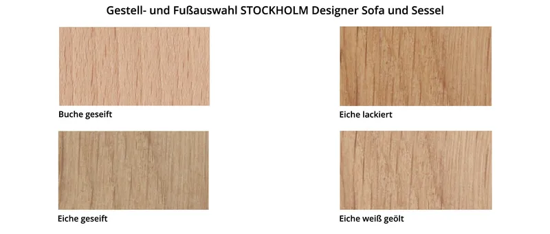 Das Holz der Armlehnen und Füße der Designer STOCKHOLM Sofas und Sessel gibt es in verschiedenen Ausführungen