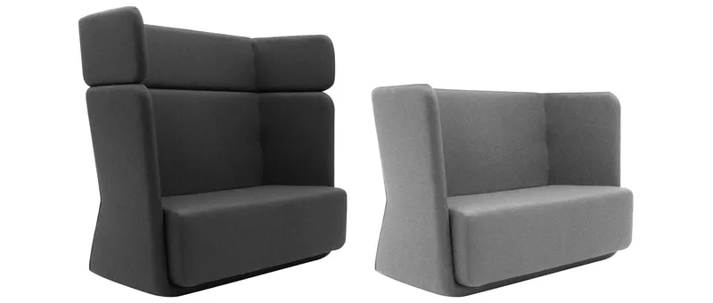 Das BASKET Designer Sofa, links in grau, rechts in hellgrau