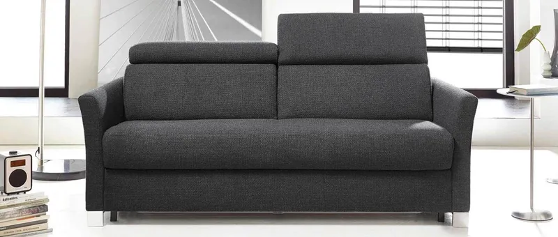 Das MÜNCHEN DELUXE Schlafsofa mit geschwungenen Armlehnen - Stoff Milo - Anthrazit (8-3910)