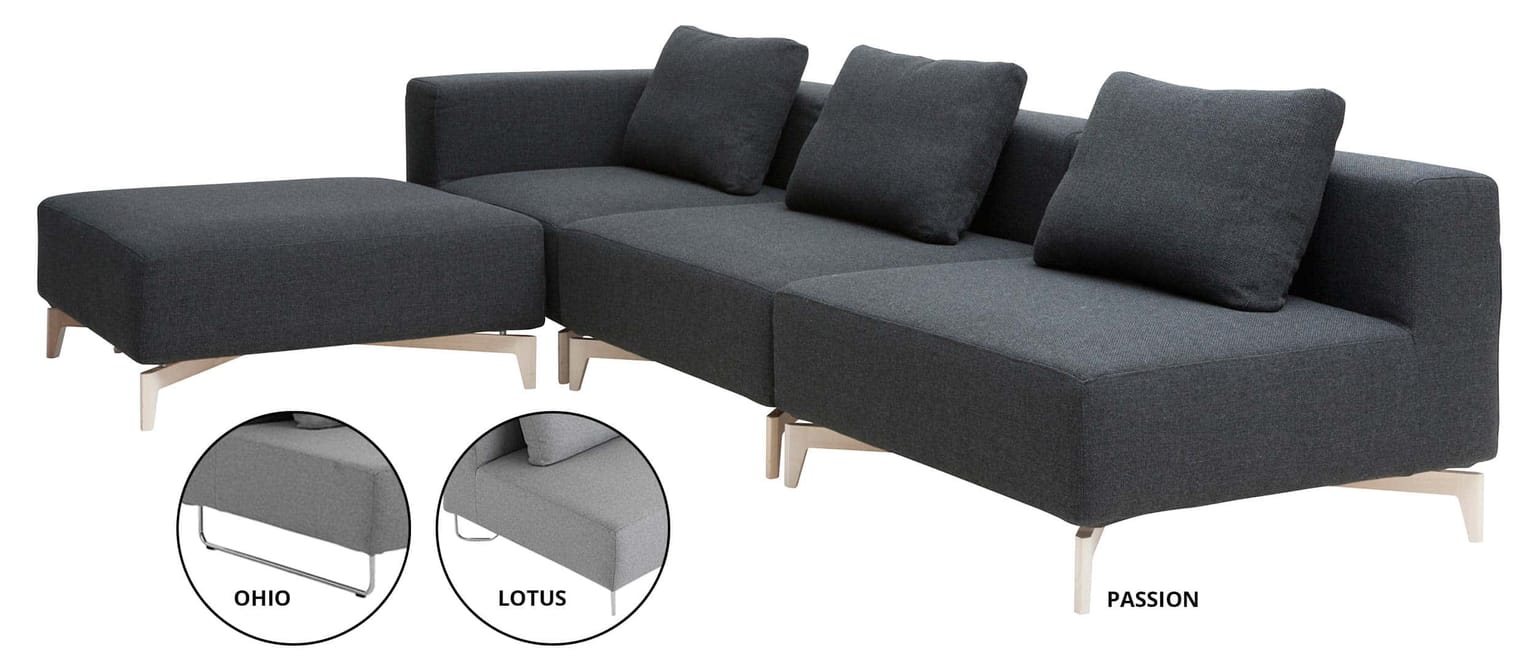 Für das LOTUS / PASSION / OHIO Modulsofa von Softline stehen verschiedene Füße zur Auswahl