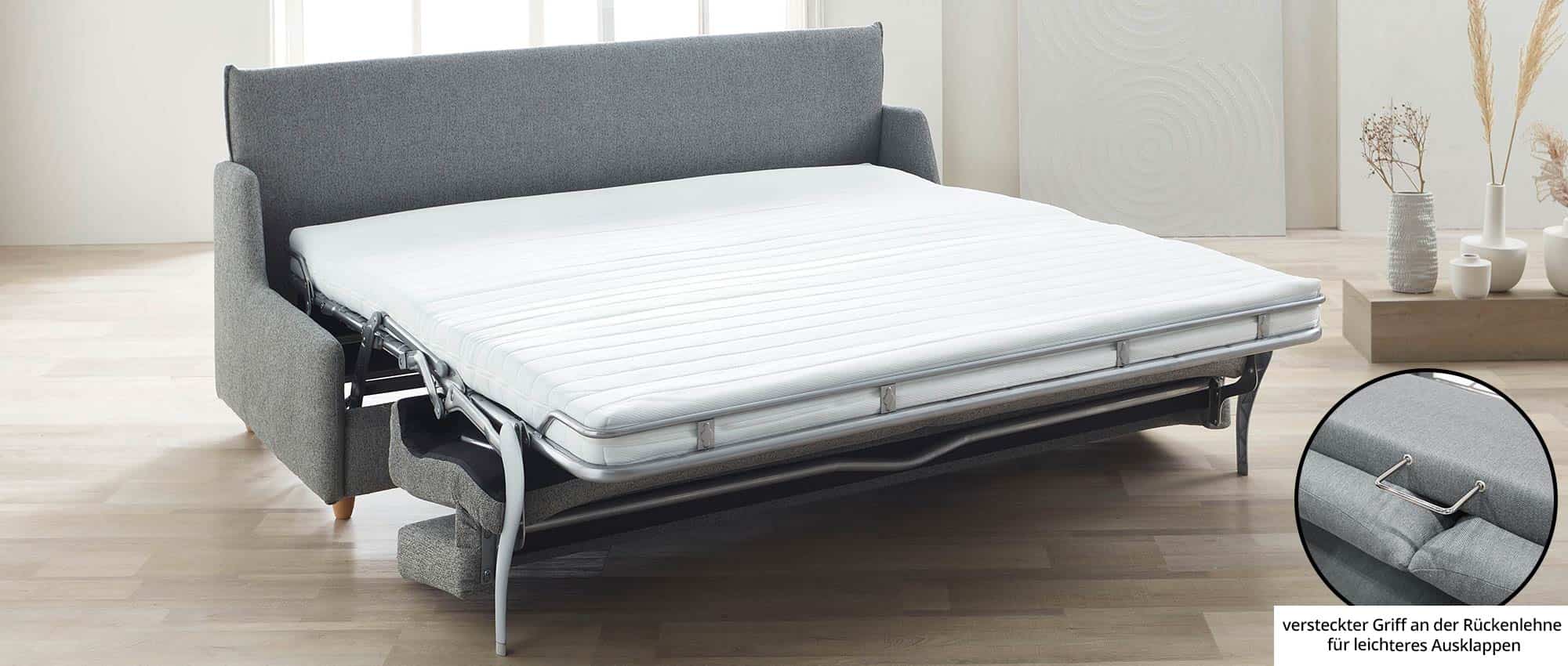 Das ROTTERDAM DELUXE Bettsofa gibt es in der Liegefläche von ca. 180x200 cm - hier das Sofa mit hohem Rücken
