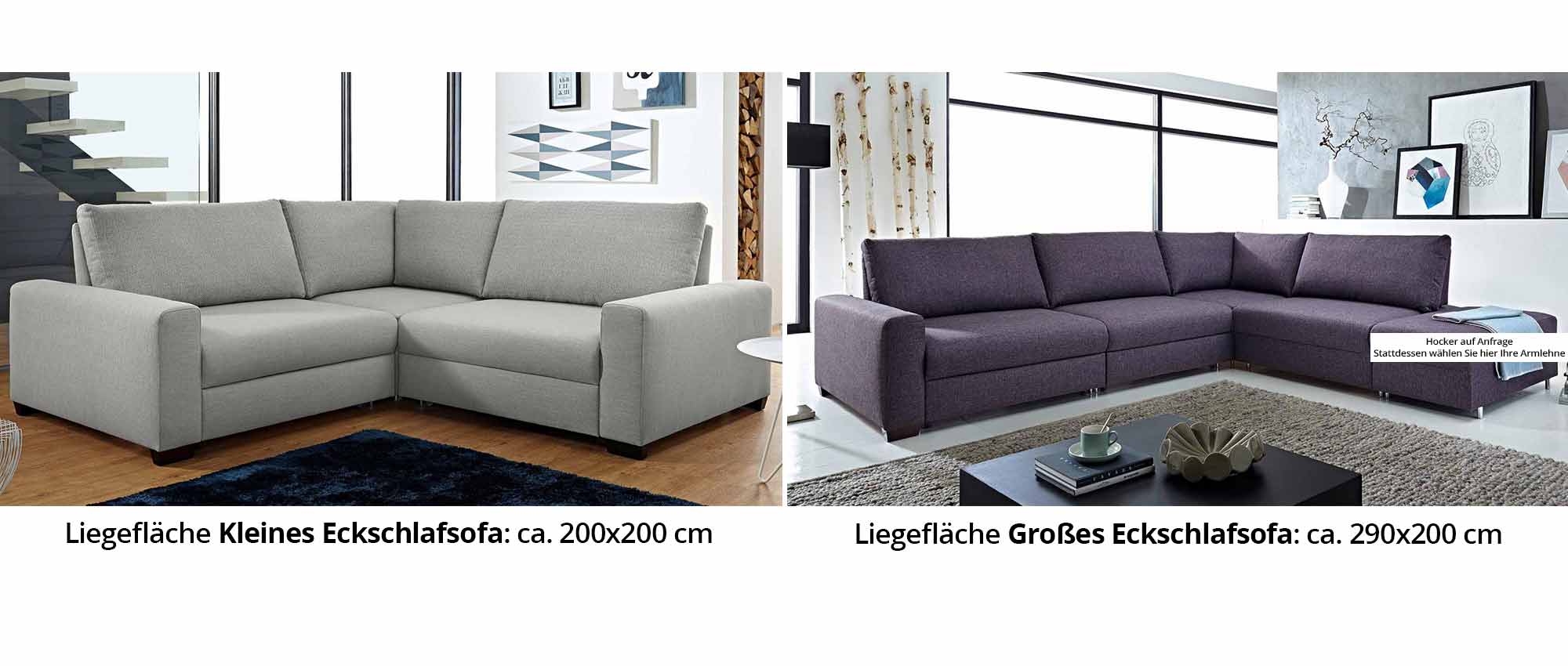 Wählen Sie zwischen dem Kleinen Eckschlafsofa oder dem Großen Eckschlafsofa