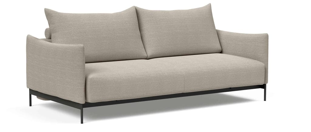 Das MALLOY Schlafsofa von Innovation mit Polsterarmlehnen und schwarzen Metallfüßen in Stoff Kenya Gravel (579)
