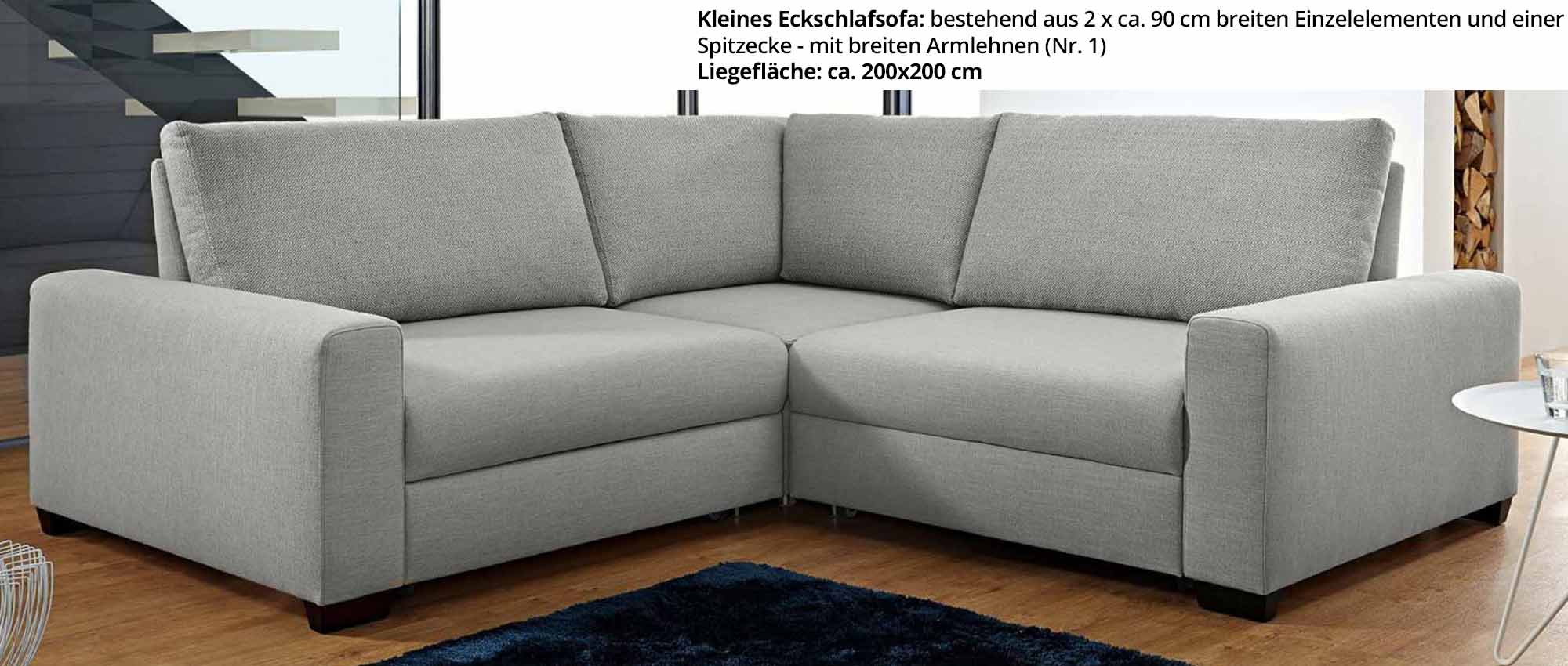 Das FRANKFURT DELUXE Eckschlafsofa als kleine Ecke mit breiten Armlehnen