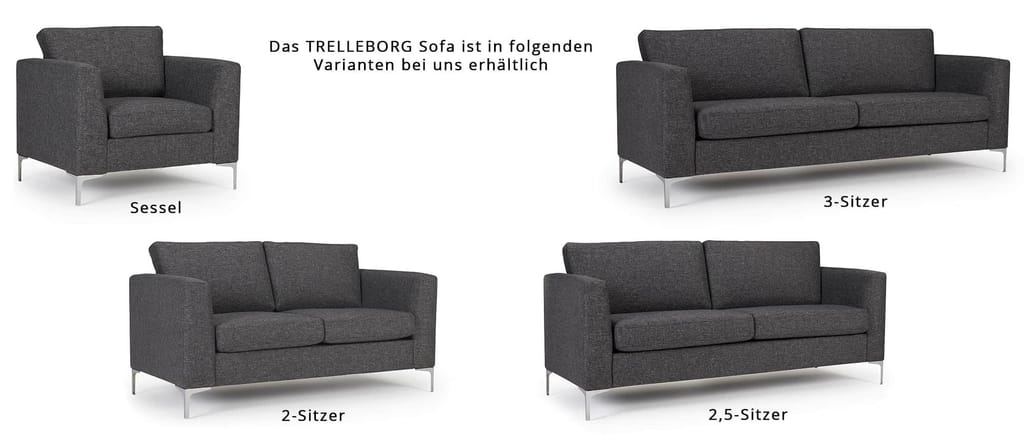 Das TRELLEBORG Designer Sofa ist als 2-Sitzer, 2,5-Sitzer 3-Sitzer und als Sessel hier im Shop erhältlich