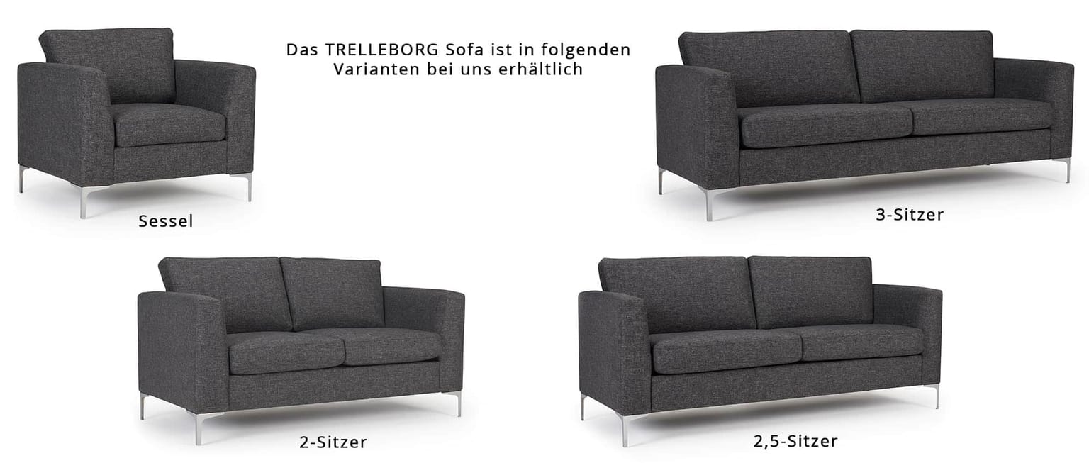 Das TRELLEBORG Designer Sofa ist als 2-Sitzer, 2,5-Sitzer 3-Sitzer und als Sessel hier im Shop erhältlich