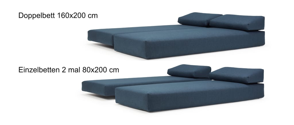 Als Doppelbett (160x200 cm) oder als zwei Einzelbetten je 80x200 cm nutzbar