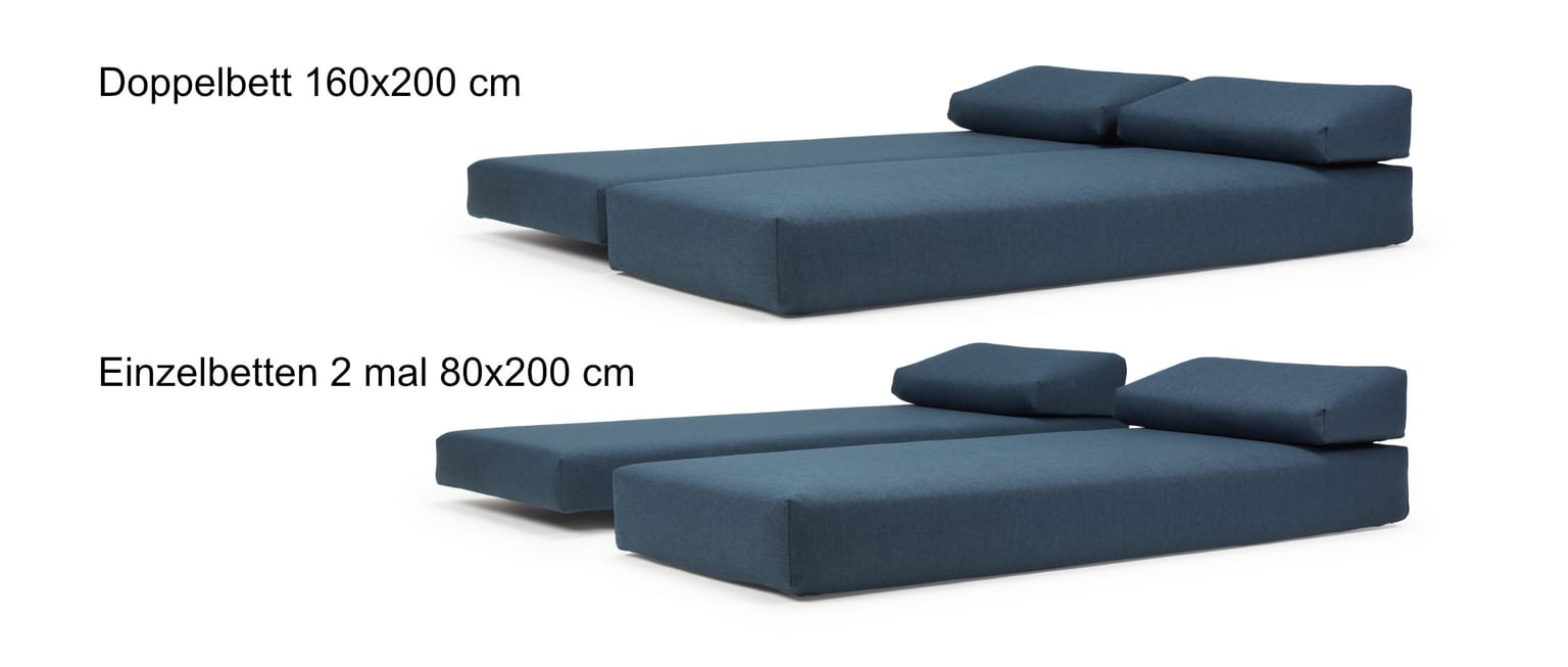 Als Doppelbett (160x200 cm) oder als zwei Einzelbetten je 80x200 cm nutzbar
