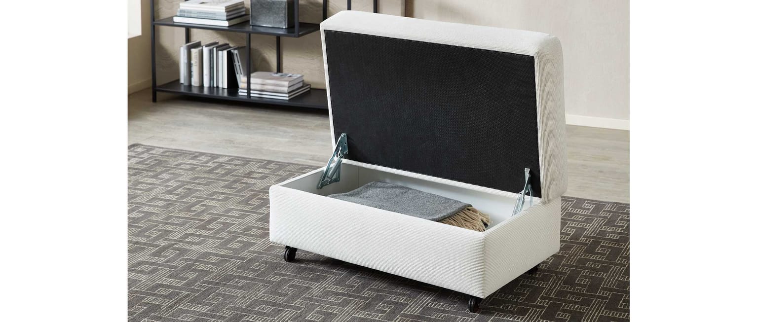 FREIBURG DELUXE Hocker in Cordstoff, mit Stauraum bietet zusätzlichen Platz
