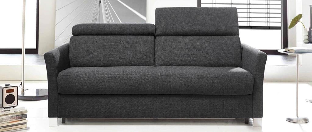 Das MÜNCHEN DELUXE Schlafsofa mit geschwungenen Armlehnen - Stoff Milo - Anthrazit (8-3910)
