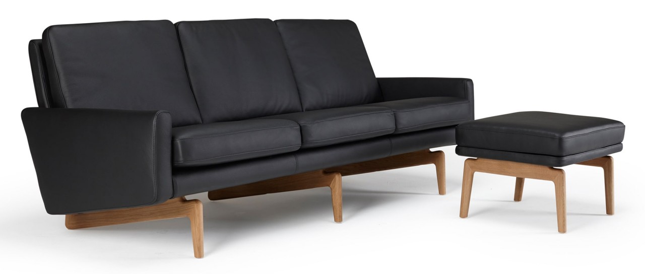 KOPENHAGEN 3-Sitzer Designer Sofa mit Polsterarmlehnen und Holzfüßen