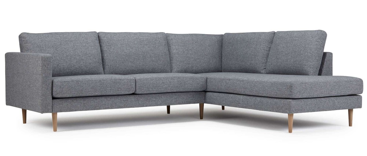 TRONDHEIM Designer Ecksofa mit Longchair, Holz- oder Metallfüßen in verschiedenen Größen