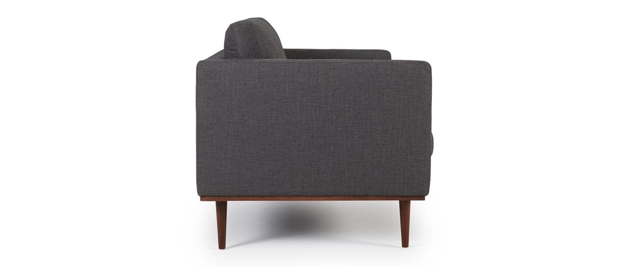 OSLO 2-Sitzer Designer Sofa mit Polsterarmlehnen und runden Seitenkissen