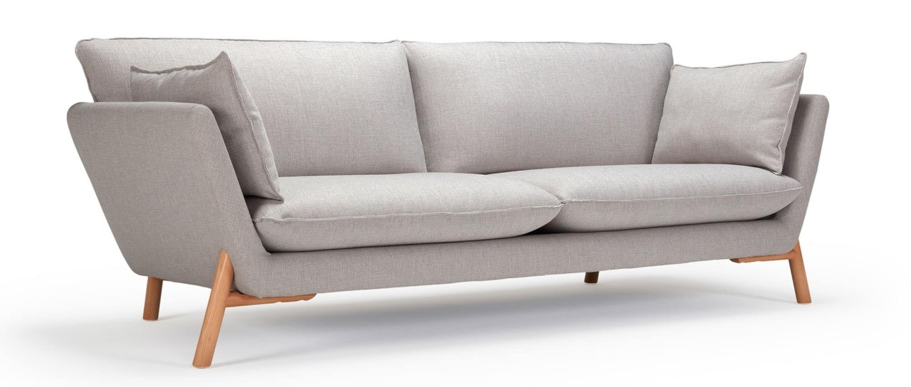 HALDEN 3-Sitzer Designer Sofa mit Polsterarmlehnen und Holz- oder Metallfüßen