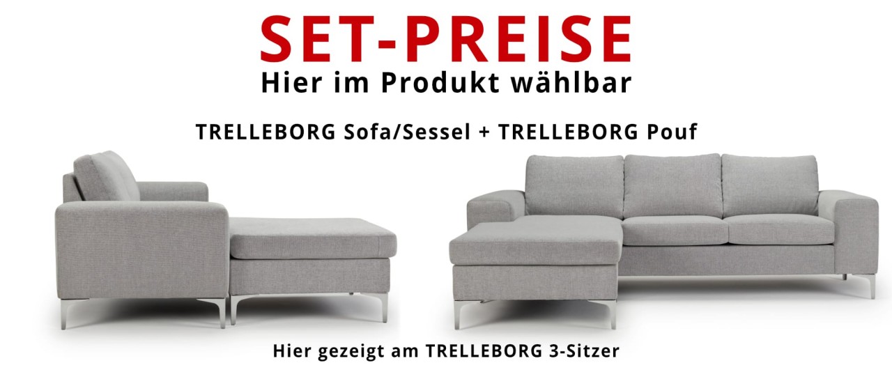 TRELLEBORG 2,5-Sitzer Designer Sofa mit Polsterarmlehnen und Metallfüßen