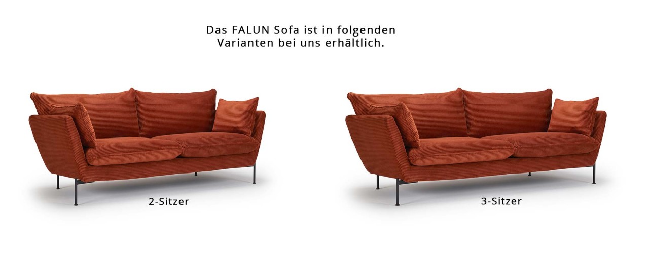 FALUN 3-Sitzer Designer Sofa mit Polsterarmlehnen und Metall- oder Holzfüßen