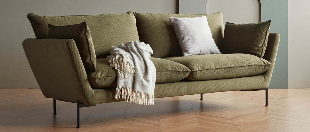 FALUN 2-Sitzer Designer Sofa mit Polsterarmlehnen und Metall- oder Holzfüßen