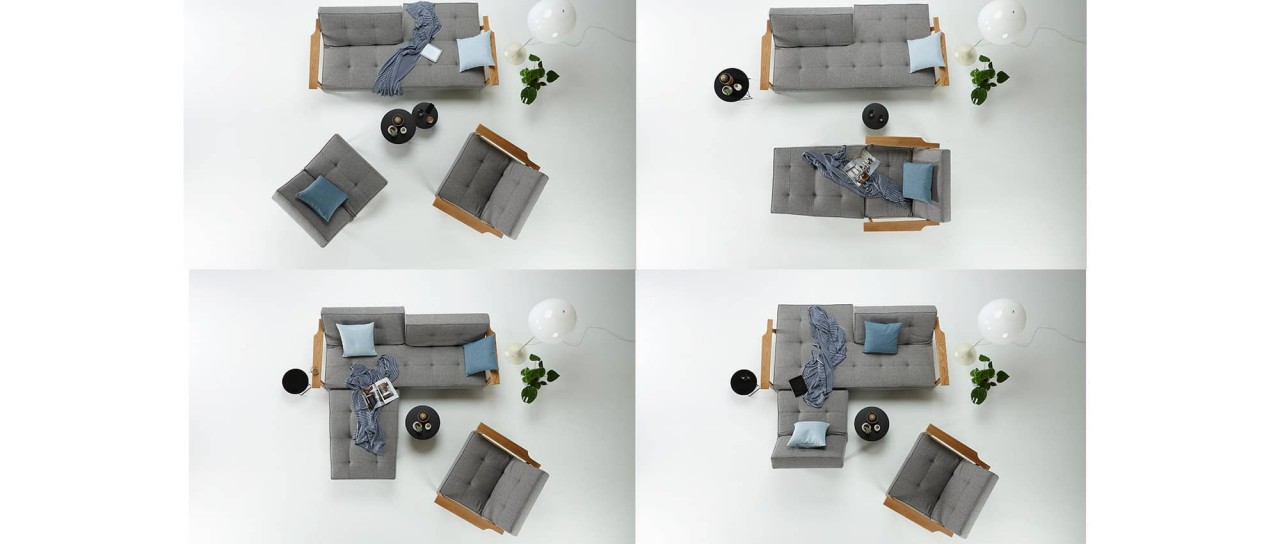 Innovation Schlafsofa SPLITBACK mit Frej und Lauge Holzarmlehnen