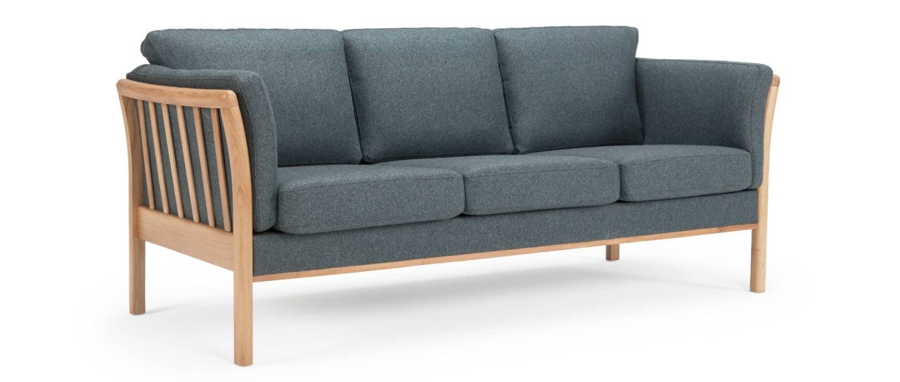 STOCKHOLM 3-Sitzer Designer Sofa mit Holzarmlehnen