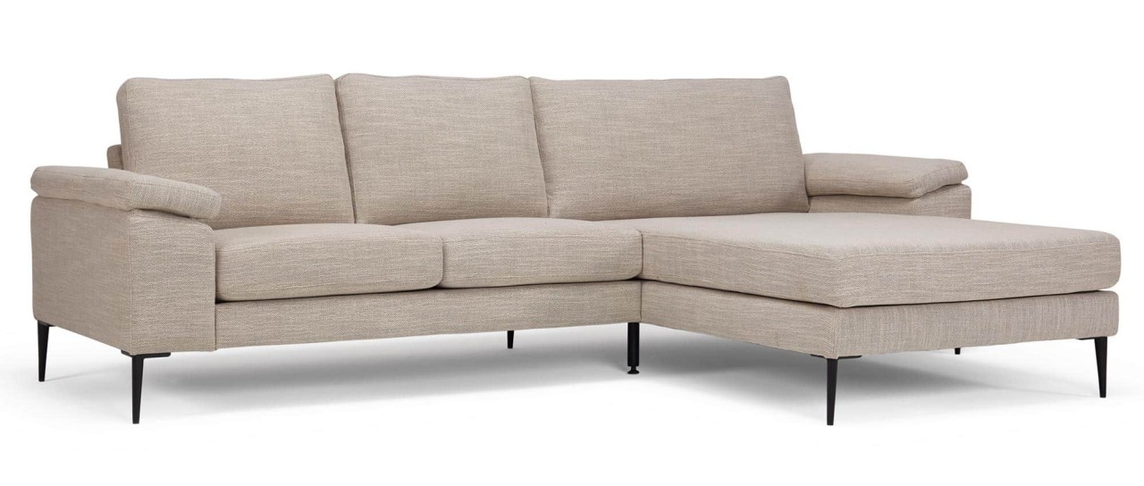 TRONDHEIM Designer Ecksofa mit Eckanbau, Holz- oder Metallfüßen in verschiedenen Größen