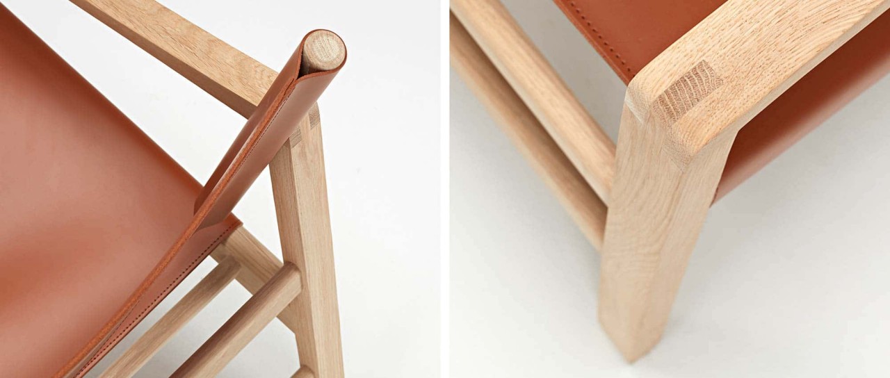 RIBE Designer Stuhl mit Holzarmlehnen und Lederbezug