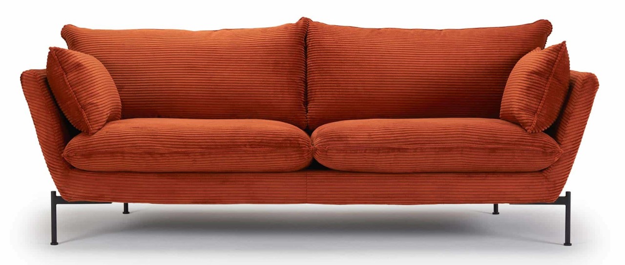 FALUN 3-Sitzer Designer Sofa mit Polsterarmlehnen und Metall- oder Holzfüßen