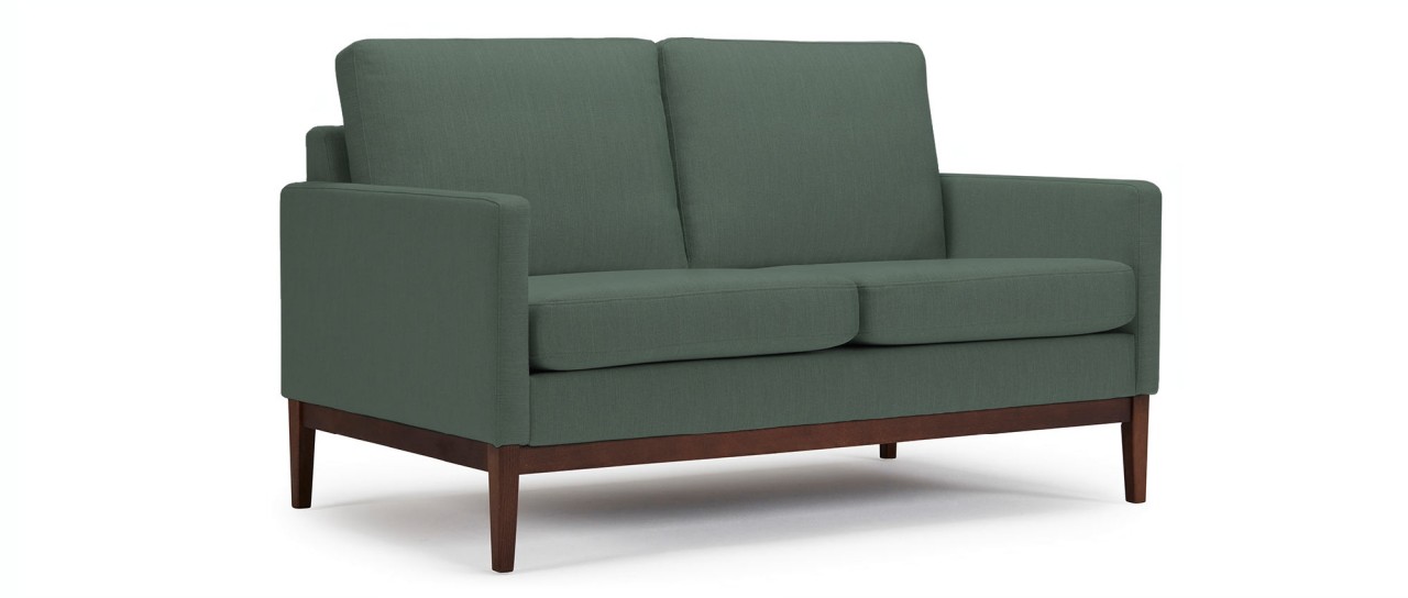 GÖTEBORG 2-Sitzer Designer Sofa mit Polsterarmlehnen und Holzfüßen