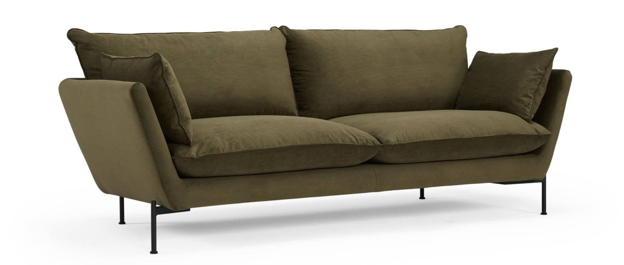 FALUN 3-Sitzer Designer Sofa mit Polsterarmlehnen und Metall- oder Holzfüßen